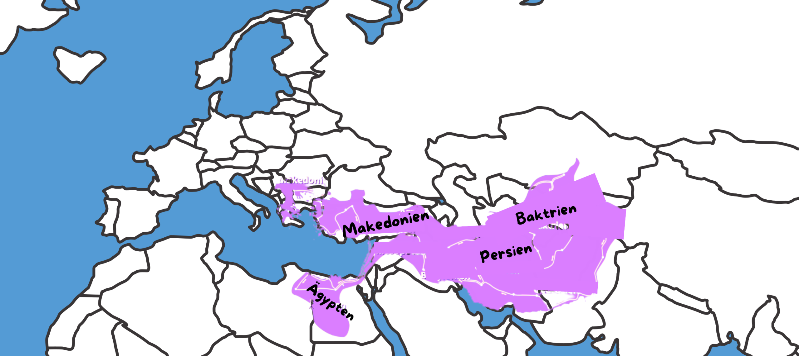 Das ist eine ungefähre darstellung wie das Reich von Alexanders aussach auf der heutige Landkarte